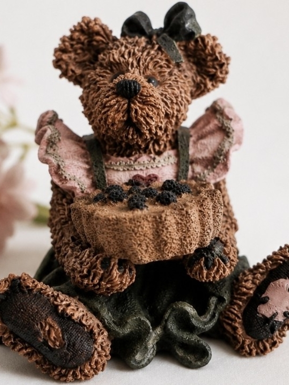 Boyds Bears Brown Teddy with Pink Dress and Green Skirt Figurine